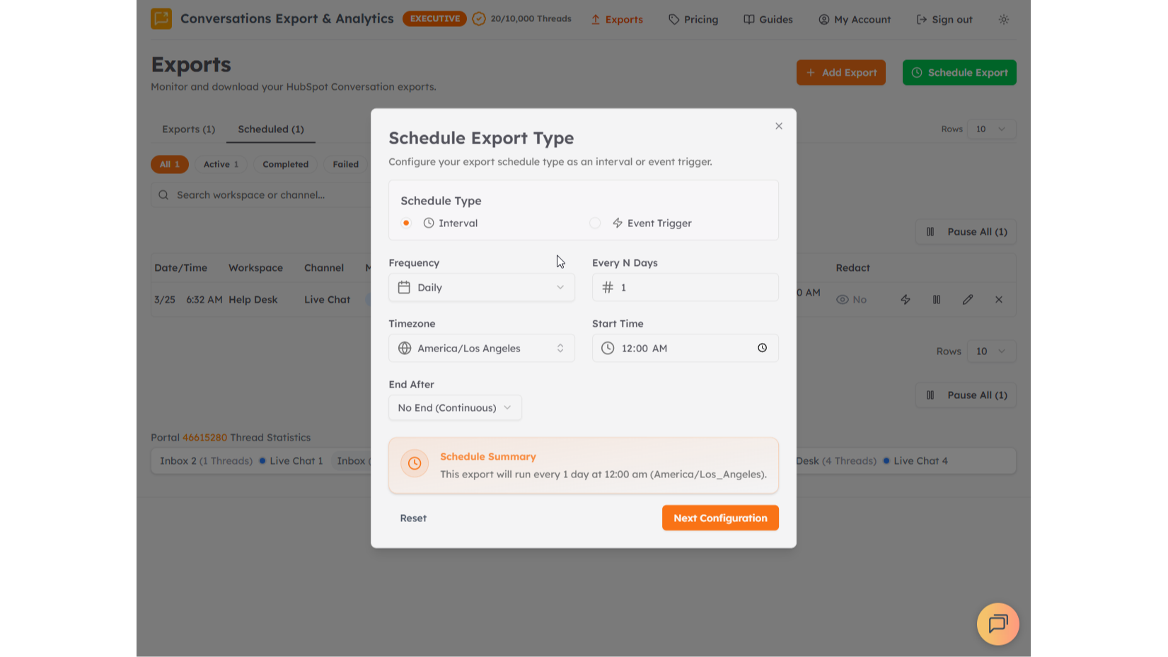 Schedule exports